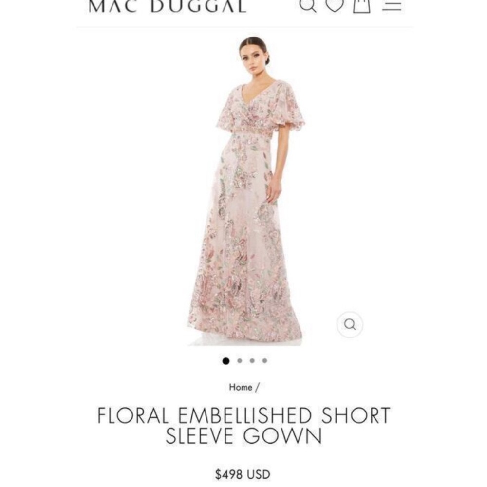 Mac Duggal Pink Floral Short Sleeve Gown